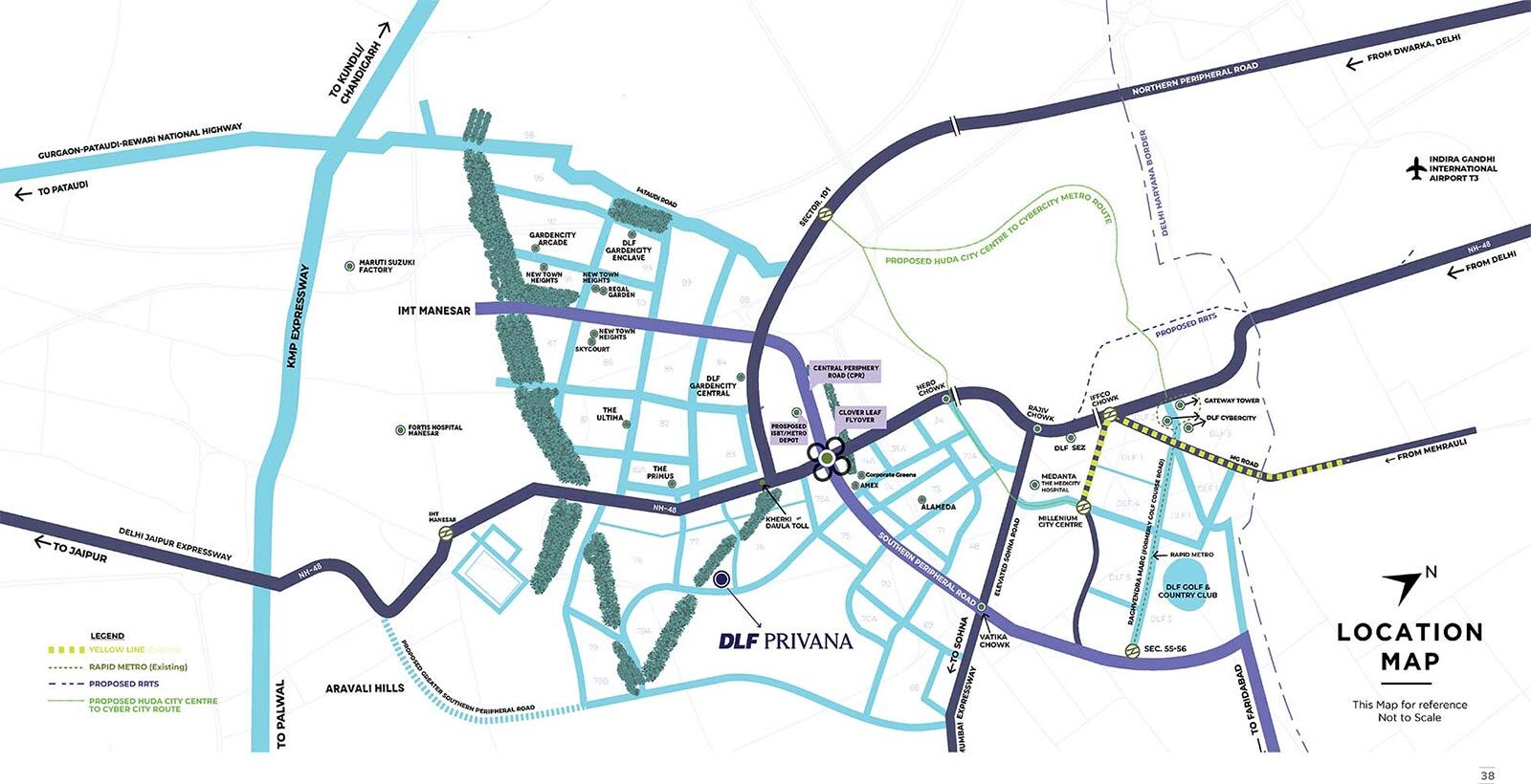 Location map of DLF Privana showing roads and surrounding areas.