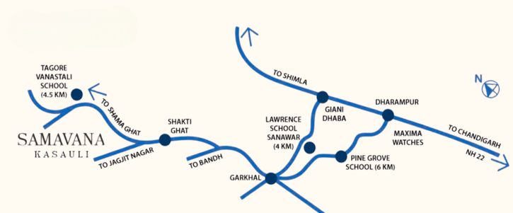 Road map showing "SAMAVANA KASAULI" and nearby landmarks.