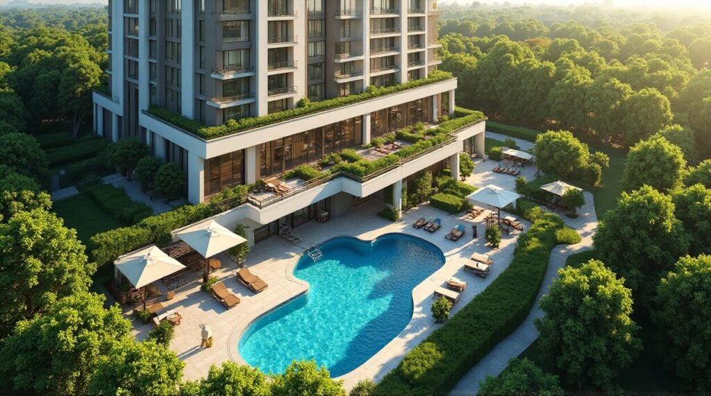 A luxury residential complex, The Residence at the Park, nestled in the bustling heart of the city